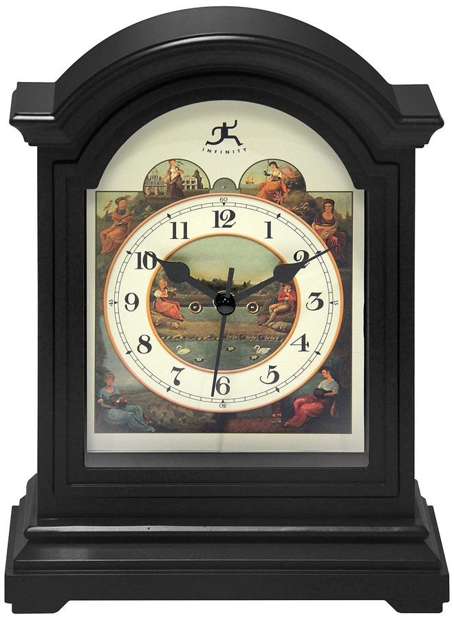 Infinity Instruments Black Plastic Tabletop Clock 9 x 6 Decorative Mantle Tabletop Clock Mini Desktop Table Mantel Decor Vintage Living Room Decor… - Image 1