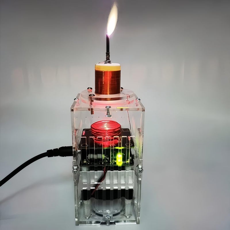 Yoqanr Tesla Coil Frequency HFSSTC Electronic Candle 3640V DC High Frequency Tesla Coil Plasma Flame Experimental Coil Set with Power Adapter Shell Accessories Science Experiment Model - Image 3