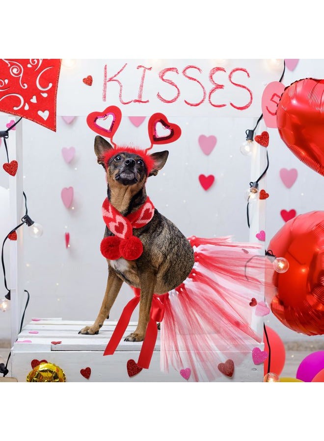 SilTriangle 3 Pieces Valentines Day Dog Costume Set Including Red Valentines Love Headband Valentines Dog Tutu Dress Cute PET Tutu Red Valentines PET Scarf for Medium Dogs Holiday Outfit Accessory - Image 4