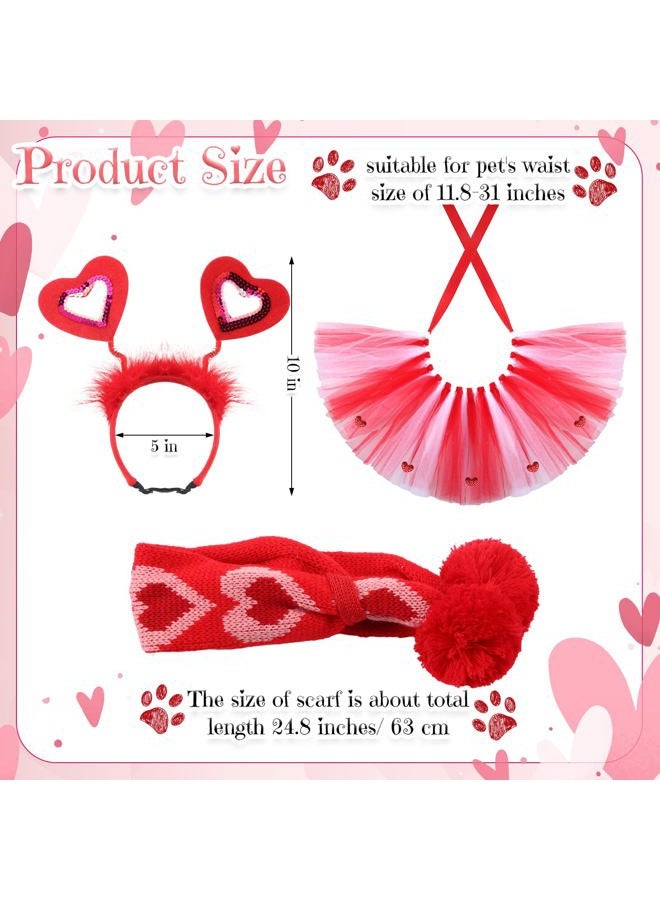 SilTriangle 3 Pieces Valentines Day Dog Costume Set Including Red Valentines Love Headband Valentines Dog Tutu Dress Cute PET Tutu Red Valentines PET Scarf for Medium Dogs Holiday Outfit Accessory - Image 2