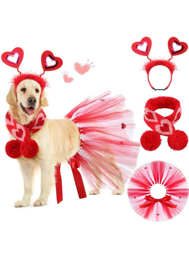 SilTriangle 3 Pieces Valentines Day Dog Costume Set Including Red Valentines Love Headband Valentines Dog Tutu Dress Cute PET Tutu Red Valentines PET Scarf for Medium Dogs Holiday Outfit Accessory - Image 1