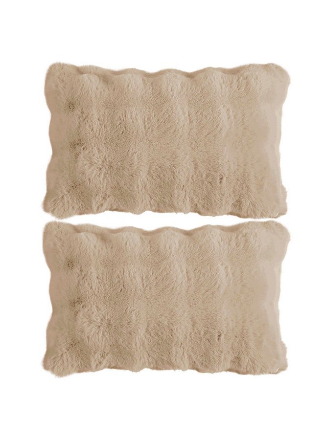 HOKIPO HOKIPO Faux Rabbit Fur Cushion Cover, 12 inch x 20 inch (30x50 cm) Latte Brown (AR-5019)  - Image 1