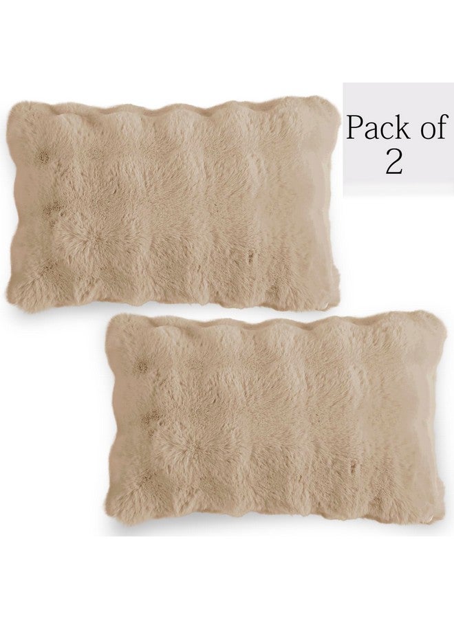HOKIPO HOKIPO Faux Rabbit Fur Cushion Cover, 12 inch x 20 inch (30x50 cm) Latte Brown (AR-5019)  - Image 2