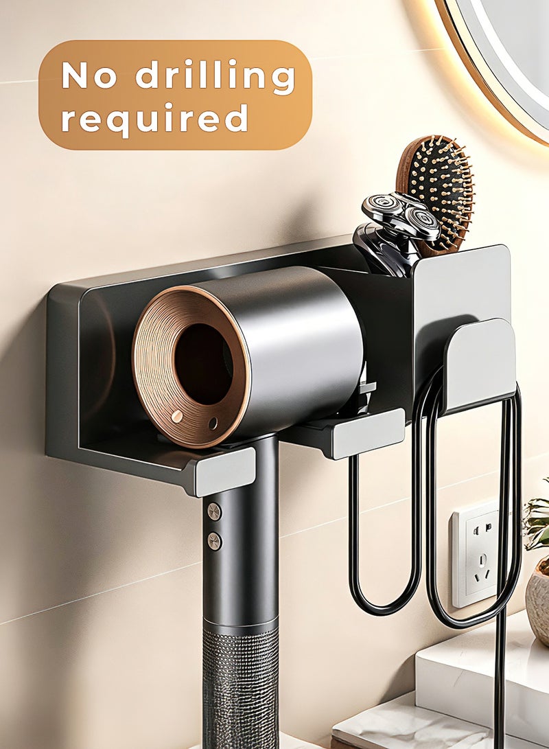 Hair Dryer Holder Punch-Free Multi-Functional Hair Dryer Holder Wall-Mounted Hair Dryer Holder with Storage and Cable Rack Hair Tool Organizer Can Hold Combs, Razors, Scissors Suitable for Bathroom Hair Care (Gray) - Image 1