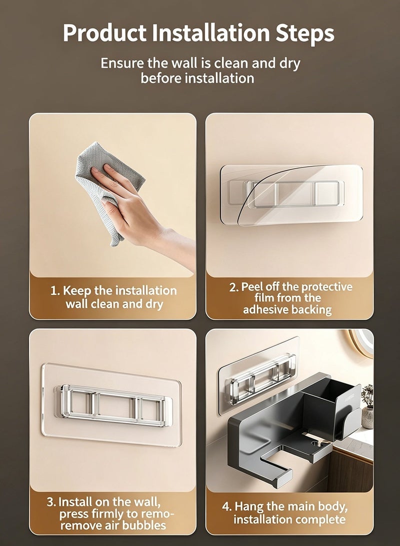 Hair Dryer Holder Punch-Free Multi-Functional Hair Dryer Holder Wall-Mounted Hair Dryer Holder with Storage and Cable Rack Hair Tool Organizer Can Hold Combs, Razors, Scissors Suitable for Bathroom Hair Care (Gray) - Image 4