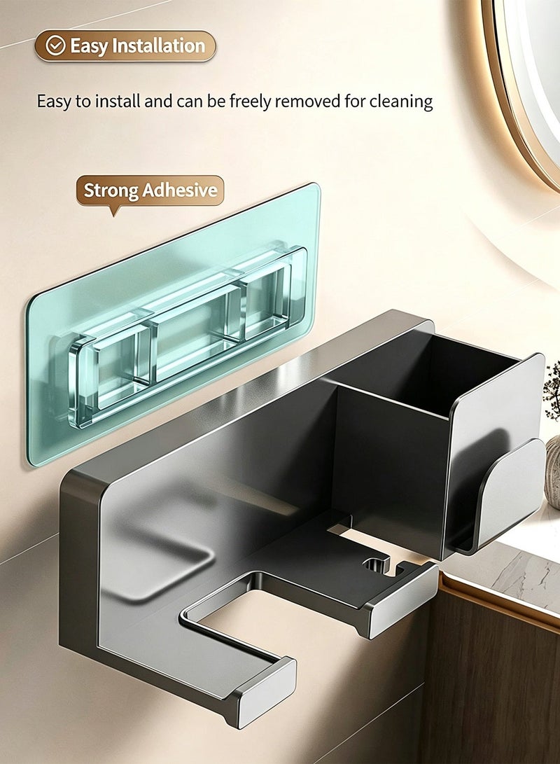 Hair Dryer Holder Punch-Free Multi-Functional Hair Dryer Holder Wall-Mounted Hair Dryer Holder with Storage and Cable Rack Hair Tool Organizer Can Hold Combs, Razors, Scissors Suitable for Bathroom Hair Care (Gray) - Image 5