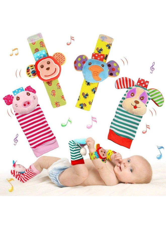 BLOOBLOOMAX Infant Rattle Socks Toys 0 to 12 Months, Baby Wrist Rattle Foot Finder Socks Set, Birthday Holiday Present for Newborn Boy Girl 0/3/4/6/7/8/9/12/18 Months Kids Toddler, Gift Box Package (4A) - Image 1