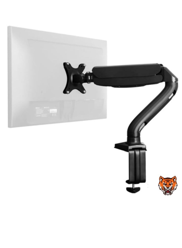 TIGER Single Computer Monitor Arm – Adjustable Height LCD Holder with 2 USB Ports, Swivel, Pan, Tilt, Universal Mount for Sit-Stand Desk, Black  - Image 1
