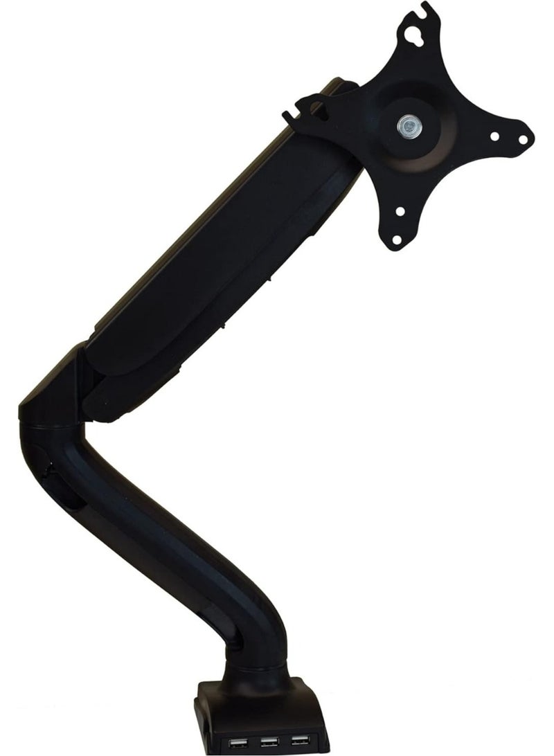 TIGER Single Computer Monitor Arm – Adjustable Height LCD Holder with 2 USB Ports, Swivel, Pan, Tilt, Universal Mount for Sit-Stand Desk, Black  - Image 4