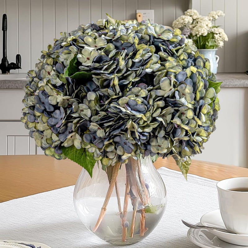 Bailikang 10PCS Fake Hydrangea Artificial Flowers Hydrangea Bouquet for Home Wedding Bridal Bouquet Office Party Table Centerpiece DIY Floral Decor (Autumn Blue) - Image 1
