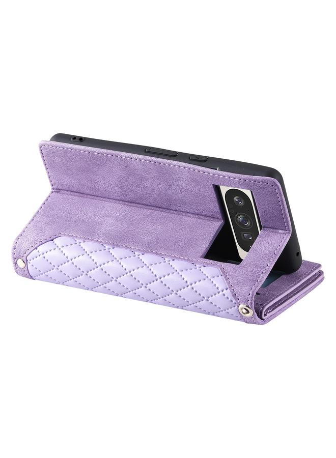 Green Tiger Case For Google Pixel 9 Pro XL Grid Texture Zipper Leather Phone Case with Lanyard - Image 4