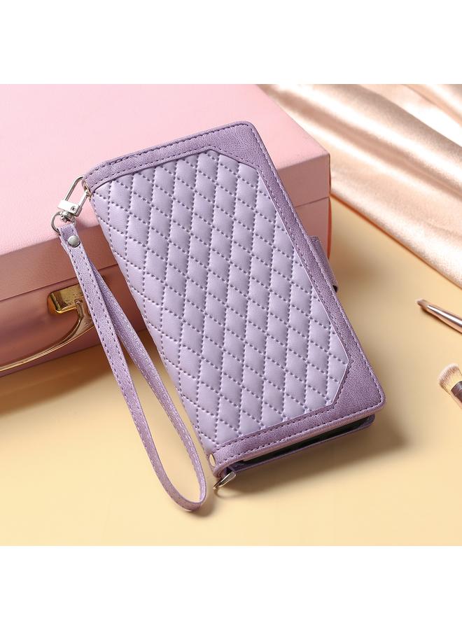 Green Tiger Case For Google Pixel 9 Pro XL Grid Texture Zipper Leather Phone Case with Lanyard - Image 2