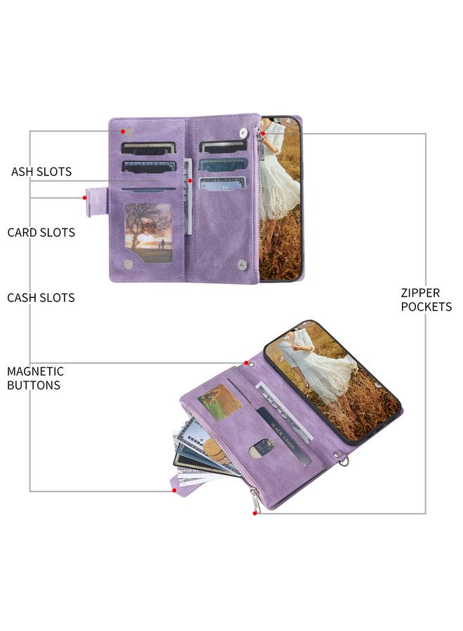 Green Tiger Case For Google Pixel 9 Pro XL Grid Texture Zipper Leather Phone Case with Lanyard - Image 5