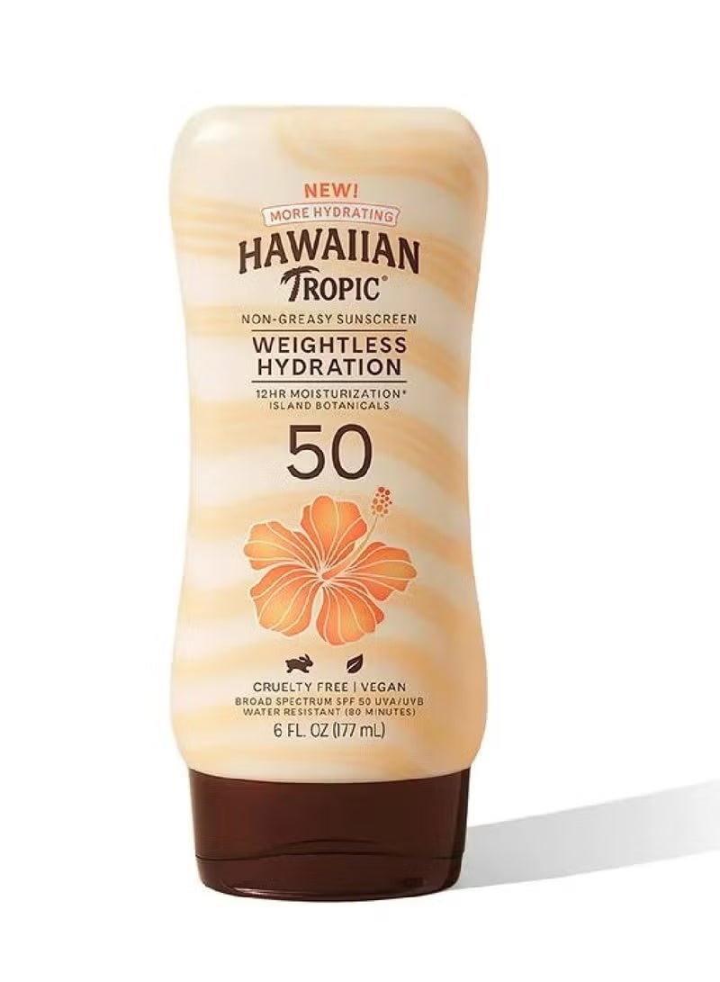Hawaiian Tropic Weightless Hydration Non-greasy Sunscreen Lotion, SPF50, Water Resistant - 177 ml - Image 1
