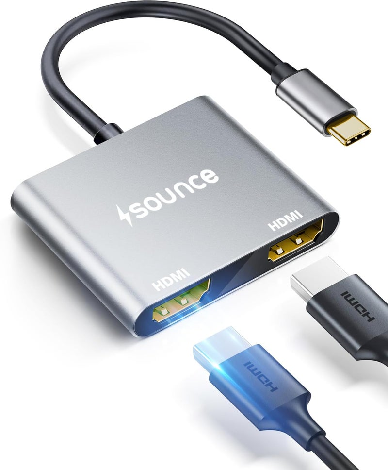 Sounce Type C to Dual HDMI Adapter 4K@60hz, Type C to HDMI Splitter for 2 Monitors, (Thunderbolt 3/4) USB C to Dual HDMI Hub Extend Display for MacBook Air/Pro, Dell XPS, Surface, Chromebook - Image 1