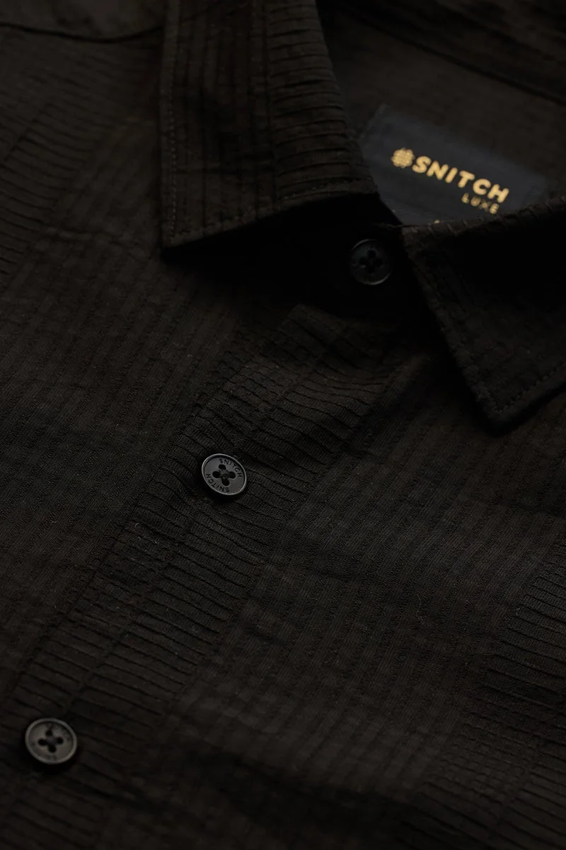 SNITCH Black Textured Long Sleeve Slim Fit Luxe Shirt