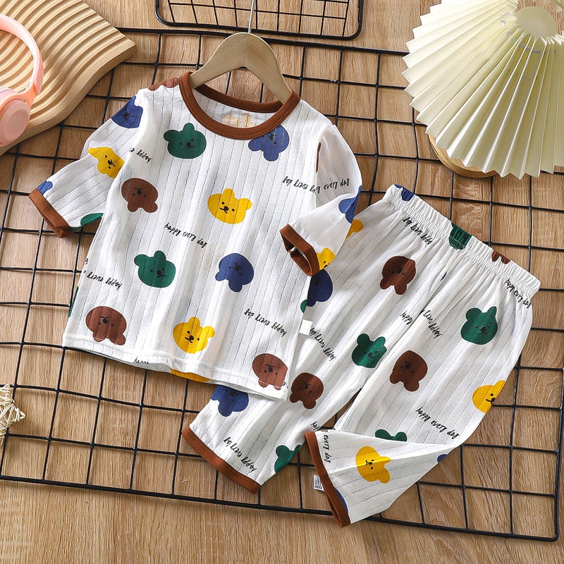 Children's Home Clothes suit Pure Cotton Summer New Boys' Clothes Girls' Summer Pajamas Thin Air-conditioning Clothes Children's Clothing - Image 1
