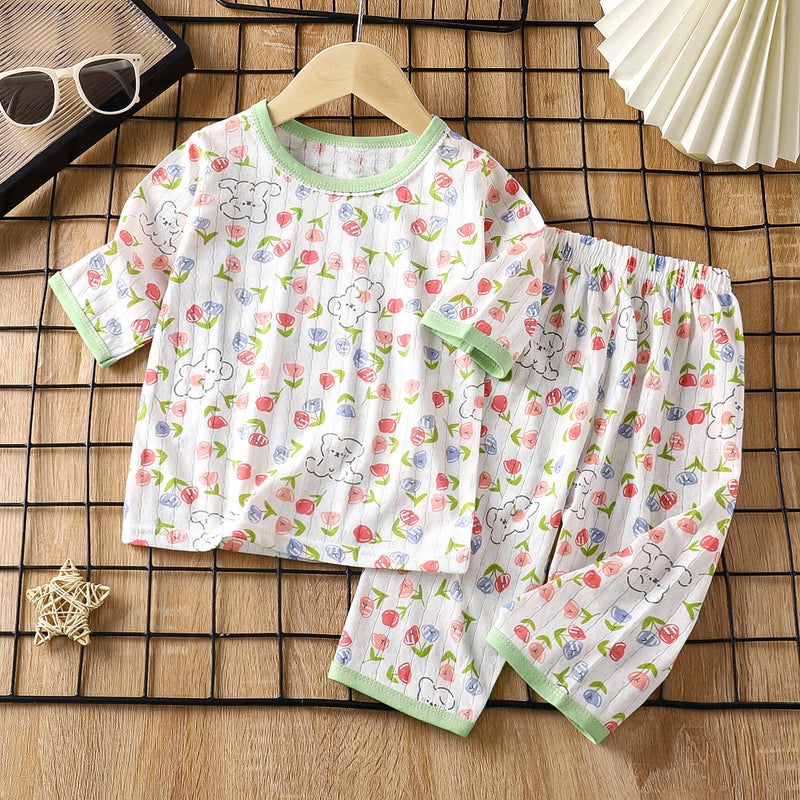 Children's Home Clothes suit Pure Cotton Summer New Boys' Clothes Girls' Summer Pajamas Thin Air-conditioning Clothes Children's Clothing - Image 5