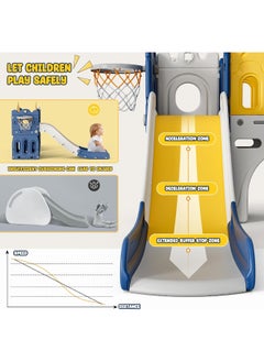 Rainbow Toys Hapsor 7 in 1 Toddler Slide, Large Kids Slide with Long Aisle, Climber, Basketball Hoop, Tunnel, and Storage Space, Outdoor Indoor Slide Playset for Toddlers 1-3, Blue  - Image 5