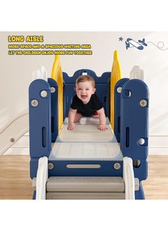 Rainbow Toys Hapsor 7 in 1 Toddler Slide, Large Kids Slide with Long Aisle, Climber, Basketball Hoop, Tunnel, and Storage Space, Outdoor Indoor Slide Playset for Toddlers 1-3, Blue  - Image 2