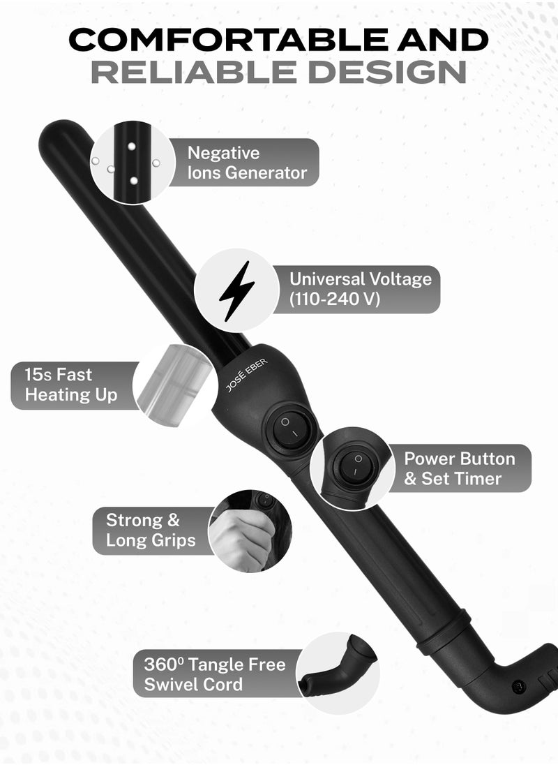JOSE EBER Prostyle 25Mm Clipless Curling Iron - Negative Ions Hair Curler- Ceramic Wand For Stunning Beach Waves And Long-Lasting Curls Black  - Image 3