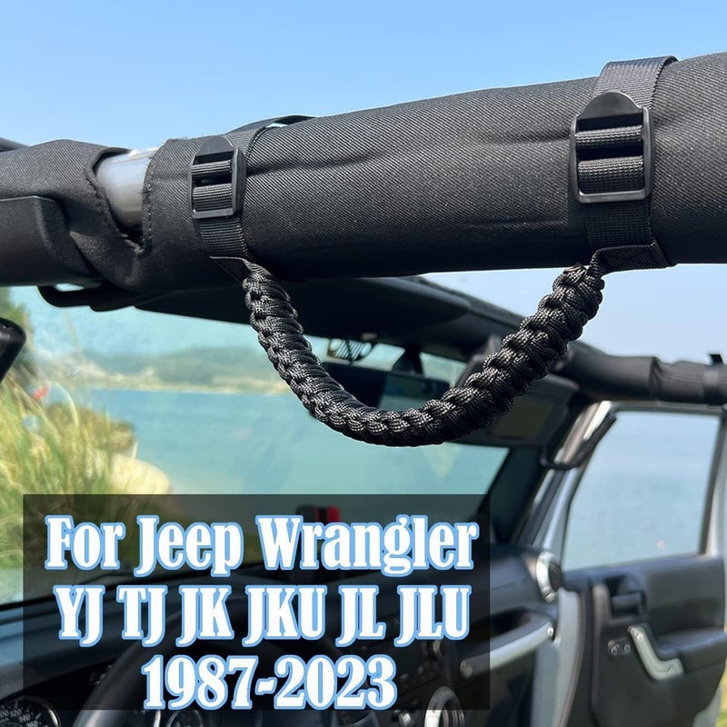 ROMASO Roll Bar Grab Handles for Jeep Wrangler YJ TJ JK JKU JL JLU (1987-2024) - Black Paracord Grab Handle - Image 2