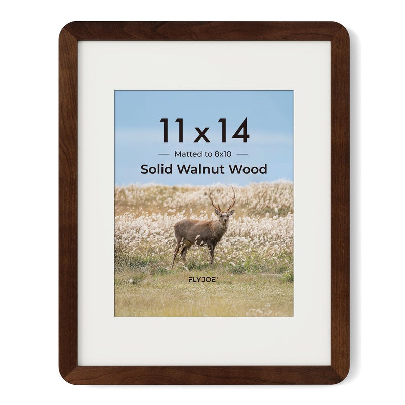 FLYJOE 11x14 Picture Frame - Solid Walnut Wood Frame With Mat For 8x10, 11x14 Poster Frame, Plexiglas and Hanging Hardware Included, 11 By 14 Picture Frame Wood, Natural Walnut - Image 1