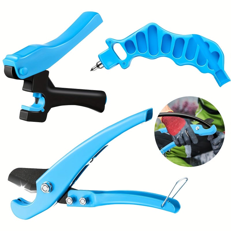 Blue Drip Irrigation Pipe Cutting Drilling Tool Set 2in1 for 16 20 25mm PE Pipes - Image 2