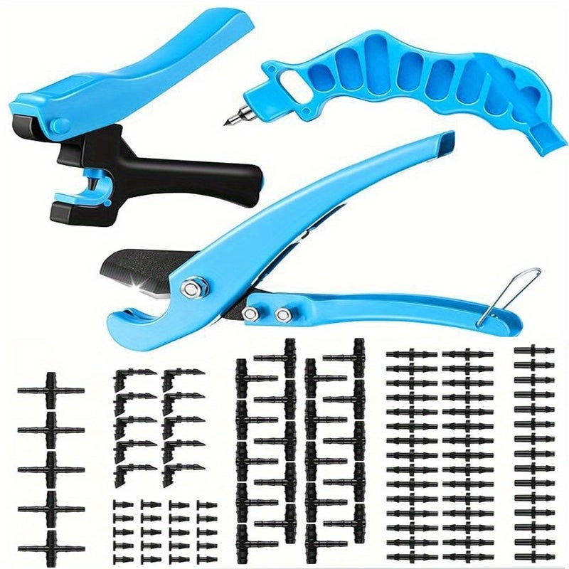 Blue Drip Irrigation Pipe Cutting Drilling Tool Set 2in1 for 16 20 25mm PE Pipes - Image 1