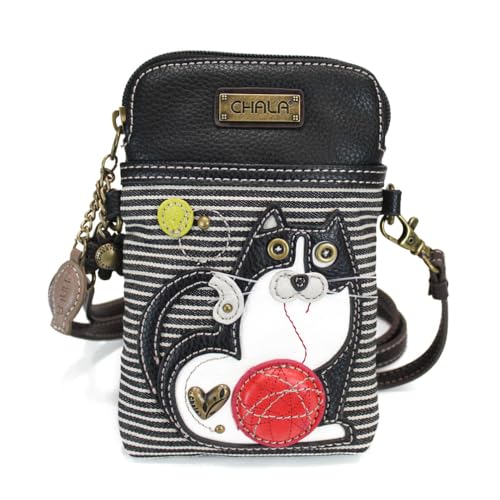 CHALA Cat Collection Cell Phone Crossbody Purse-Women PU Leather/Canvas Multicolor Handbag with Adjustable Strap - Fat Cat - black stripe - Image 5