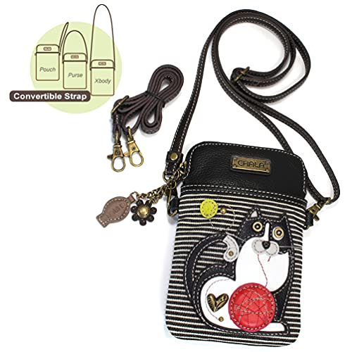 CHALA Cat Collection Cell Phone Crossbody Purse-Women PU Leather/Canvas Multicolor Handbag with Adjustable Strap - Fat Cat - black stripe - Image 2