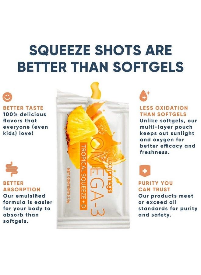Coromega - Omega 3 Fish Oil Supplement + Additional Vitamin D3 650Mg Of Omega 3S With 3X Better Absorption Than Softgels Tropical Orange Flavor 120 Single Serve Squeeze Packets - Image 1