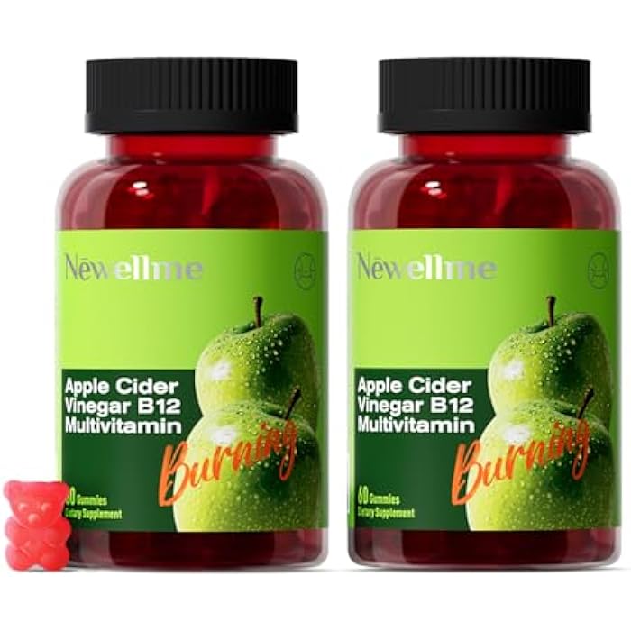 NEWELLME Sugar-Free Apple Cider Vinegar (ACV) Gummies with The Mother & B12, Vegan Organic Vitamin Gummies for Digestion, Energy & Metabolism,Gluten-Free, Multivitamin Support,120 Counts - Image 1