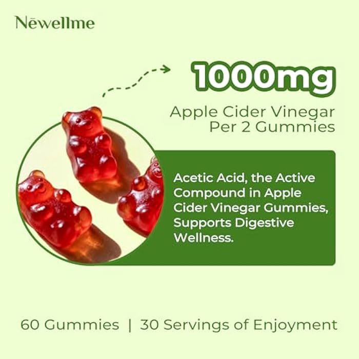 NEWELLME Sugar-Free Apple Cider Vinegar (ACV) Gummies with The Mother & B12, Vegan Organic Vitamin Gummies for Digestion, Energy & Metabolism,Gluten-Free, Multivitamin Support,120 Counts - Image 4