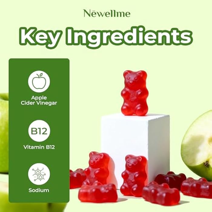 NEWELLME Sugar-Free Apple Cider Vinegar (ACV) Gummies with The Mother & B12, Vegan Organic Vitamin Gummies for Digestion, Energy & Metabolism,Gluten-Free, Multivitamin Support,120 Counts - Image 3