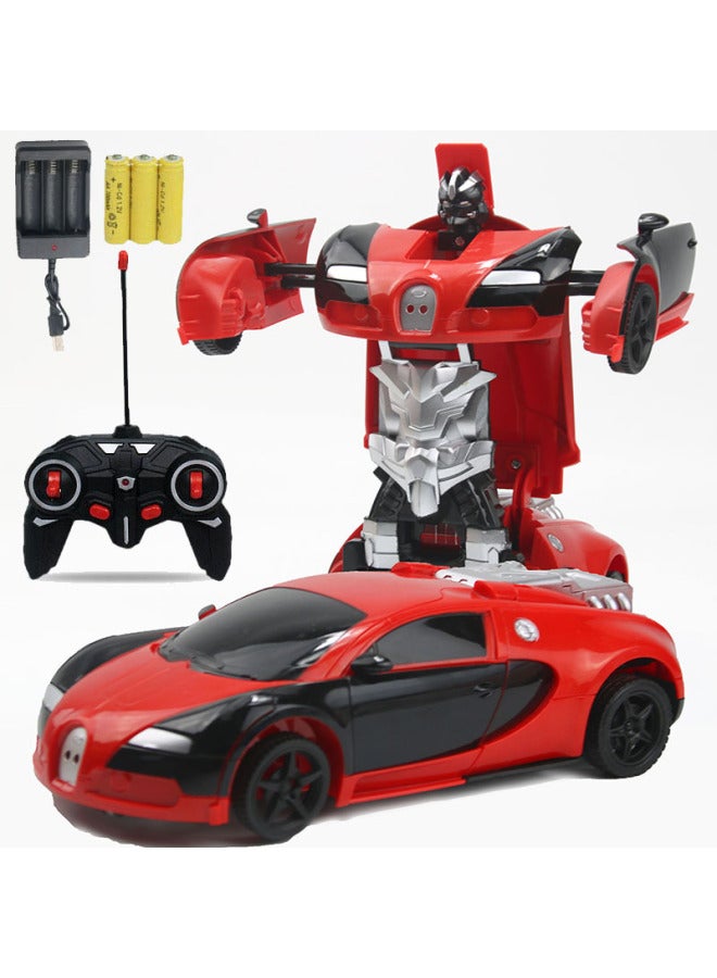 Remote Control Deformation Car Charging Remote Control Car Induction Transformation King Kong Robot Electric Remote Control Car Children's Toy Car-Color:Remote Control Version Cloth Red/charging Version-Proportion:1:18 Chinese Packaging  - Image 1