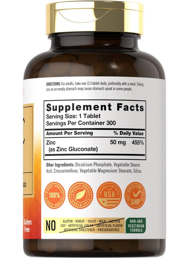 كارلايل زنك ٥٠ ملغ | ٣٠٠ قرص | مكمل غذائي نباتي، غير معدل وراثيًا، وخالي من الغلوتين | غلوكونات الزنك | تركيبة عالية الفعالية - Image 1