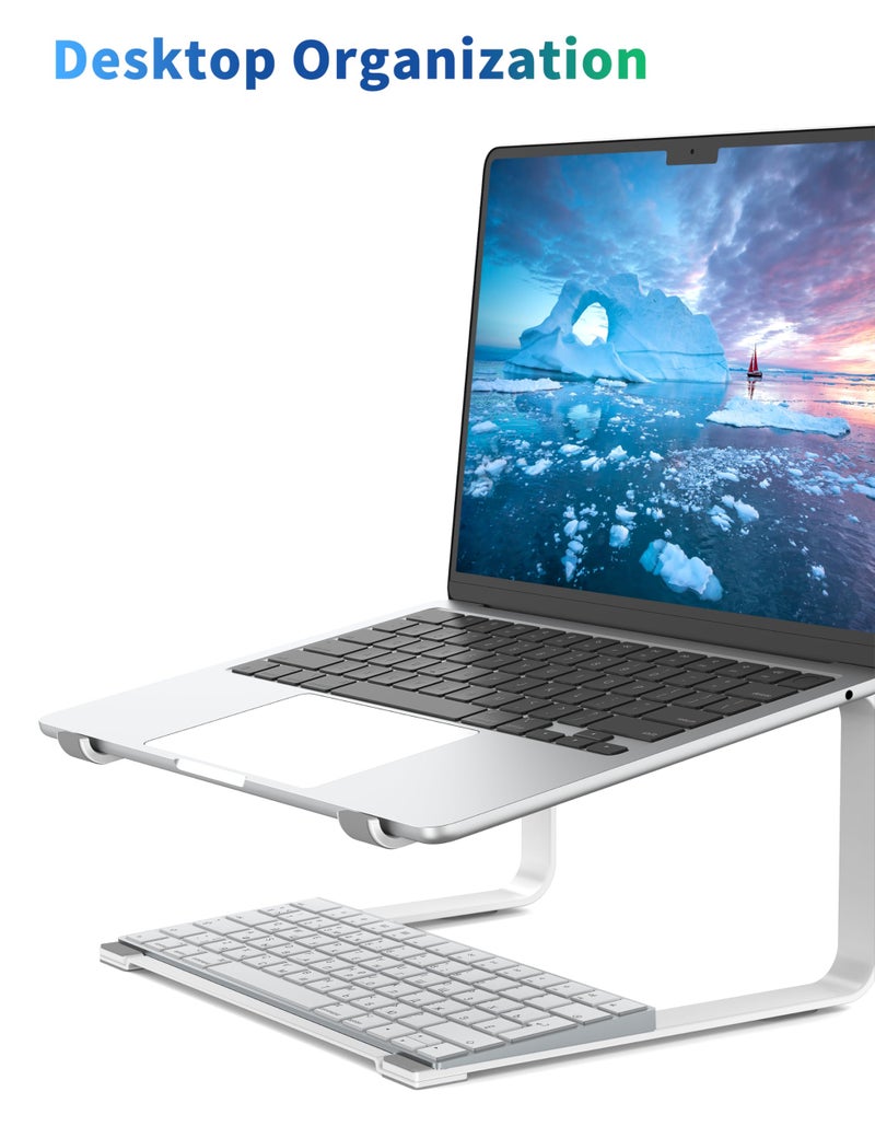 SOUNDANCE Laptop Stand for Desk, Ergonomic Metal Computer Riser for 12-17.3 Inch Laptops, Heavy Duty Stable Desktop Holder, Improves Eye Level & Workspace Organization, White - Image 3