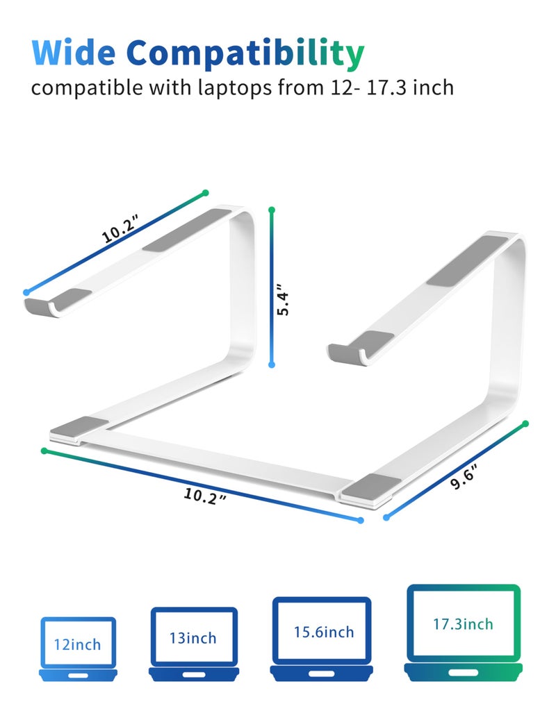 SOUNDANCE Laptop Stand for Desk, Ergonomic Metal Computer Riser for 12-17.3 Inch Laptops, Heavy Duty Stable Desktop Holder, Improves Eye Level & Workspace Organization, White - Image 2