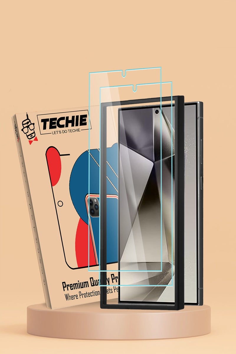 Techie 2 Pack Samsung Galaxy S24 Ultra Screen Protector, Super Clear Gorilla Glass with Easy Installation Auto Alignment Frame, 9H Tempered Glass, Bubble-Free, Case-Friendly - 2 Pack - Image 1