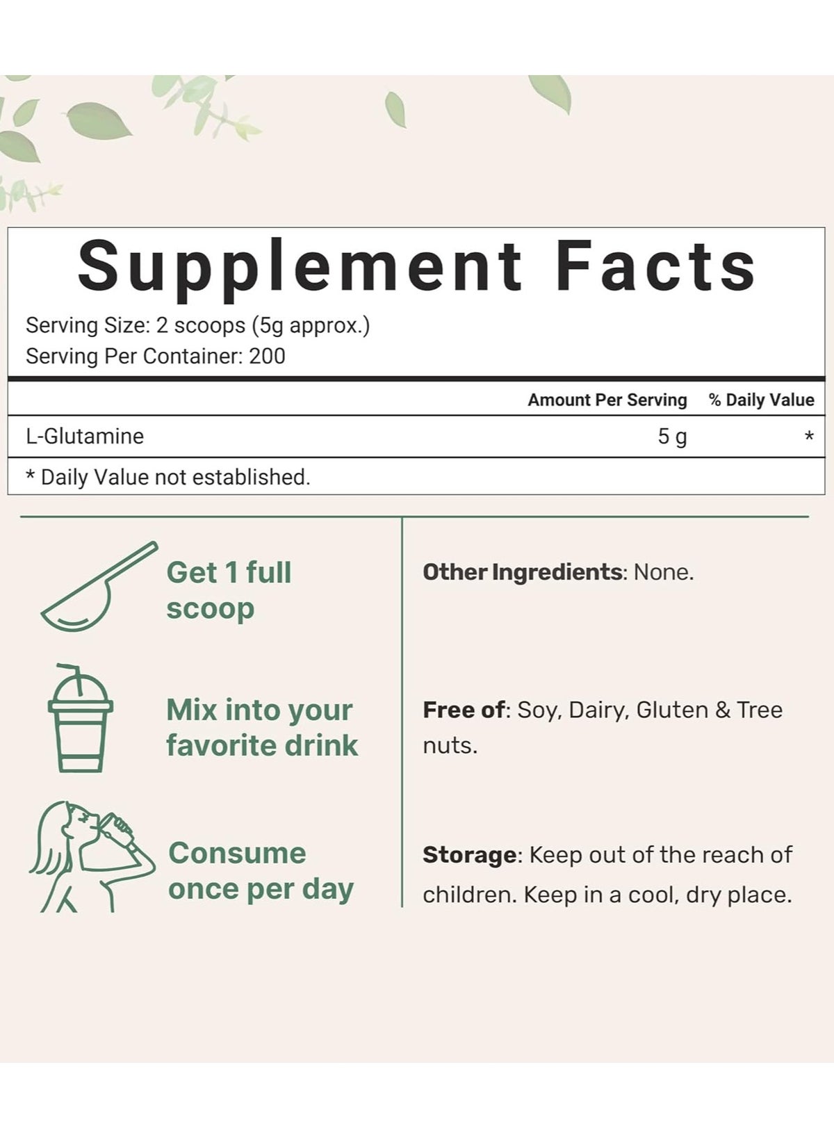Pure L-Glutamine Powder, Plant-Based (2.2 Lb)