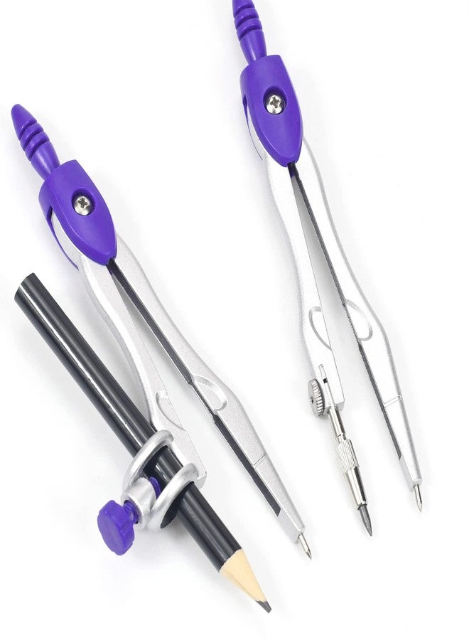 Vobou 10 Pieces Math Geometry Kit Set Student Supplies with Shatterproof Storage Box,Includes Rulers,Protractor,Compass,Eraser,Pencil Sharpener,Lead Refills,Pencil,for School and Drawings（Purple） - Image 3