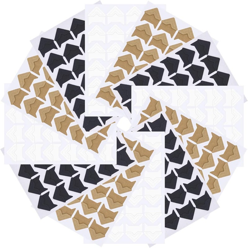 Sunmns 12 Sheets Photo Corners Stickers, Picture Films Self Adhesive Corner for DIY Scrapbook Album (Black, White, Kraft) - Image 2