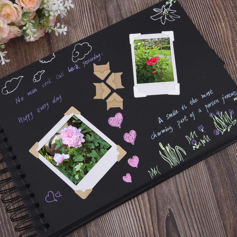 Sunmns 12 Sheets Photo Corners Stickers, Picture Films Self Adhesive Corner for DIY Scrapbook Album (Black, White, Kraft) - Image 5