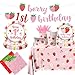 Dydamud Berry First Birthday Decor Strawberry 1st Birthday Decorations for Girls with Plates Napkins Tablecloth Cups Strawberry Party Decorations Serve 20 - Image 3
