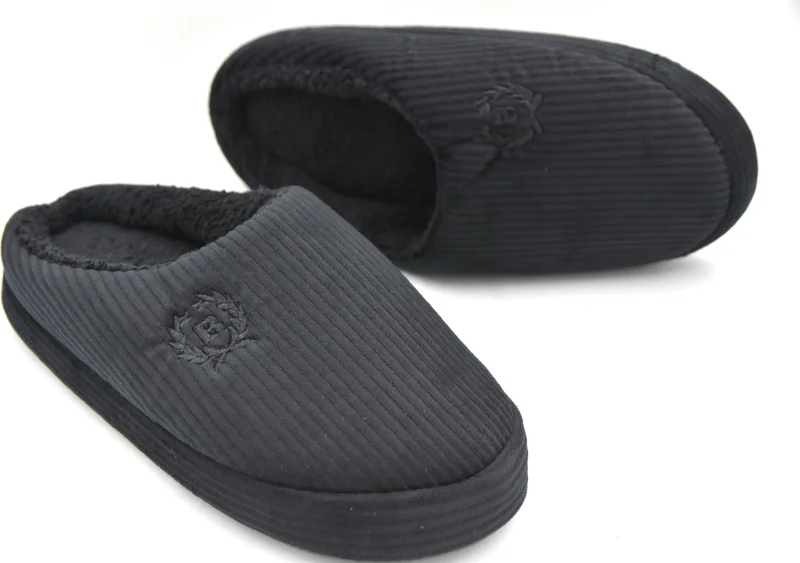 Prego Velvet Cotton Men's Home Slippers Black on Black