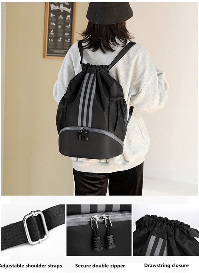 PYC Drawstring Backpack Drawstring Bag Gym Sack String Bag Men Women, Basketball Bag Bundle Pocket Drawstring Backpack Student School Bag Football Bag Storage Bag Large Capacity Fitness  - Image 2
