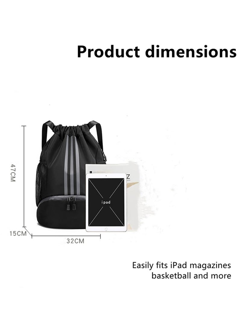 PYC Drawstring Backpack Drawstring Bag Gym Sack String Bag Men Women, Basketball Bag Bundle Pocket Drawstring Backpack Student School Bag Football Bag Storage Bag Large Capacity Fitness  - Image 5