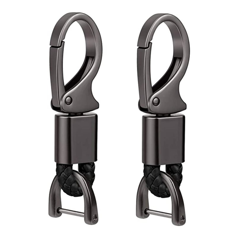 SOLARAE Car Key Fob, Holder Keys Chain Sturdy Metal with D-ring for Men and Women 2 Pack Black Suitable for Most Car Keys Embedded in PU Leather - Image 1