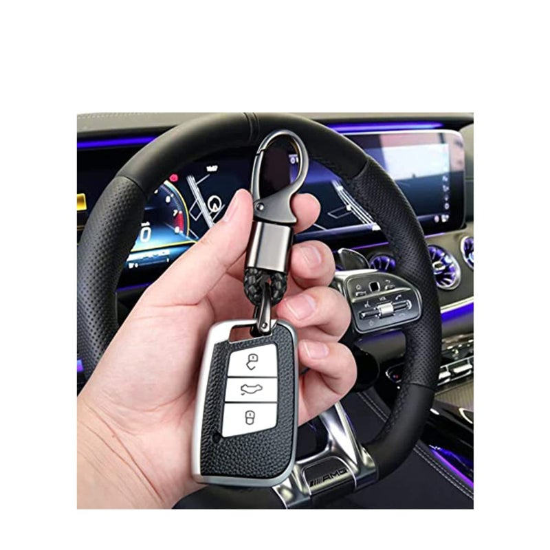 SOLARAE Car Key Fob, Holder Keys Chain Sturdy Metal with D-ring for Men and Women 2 Pack Black Suitable for Most Car Keys Embedded in PU Leather - Image 2